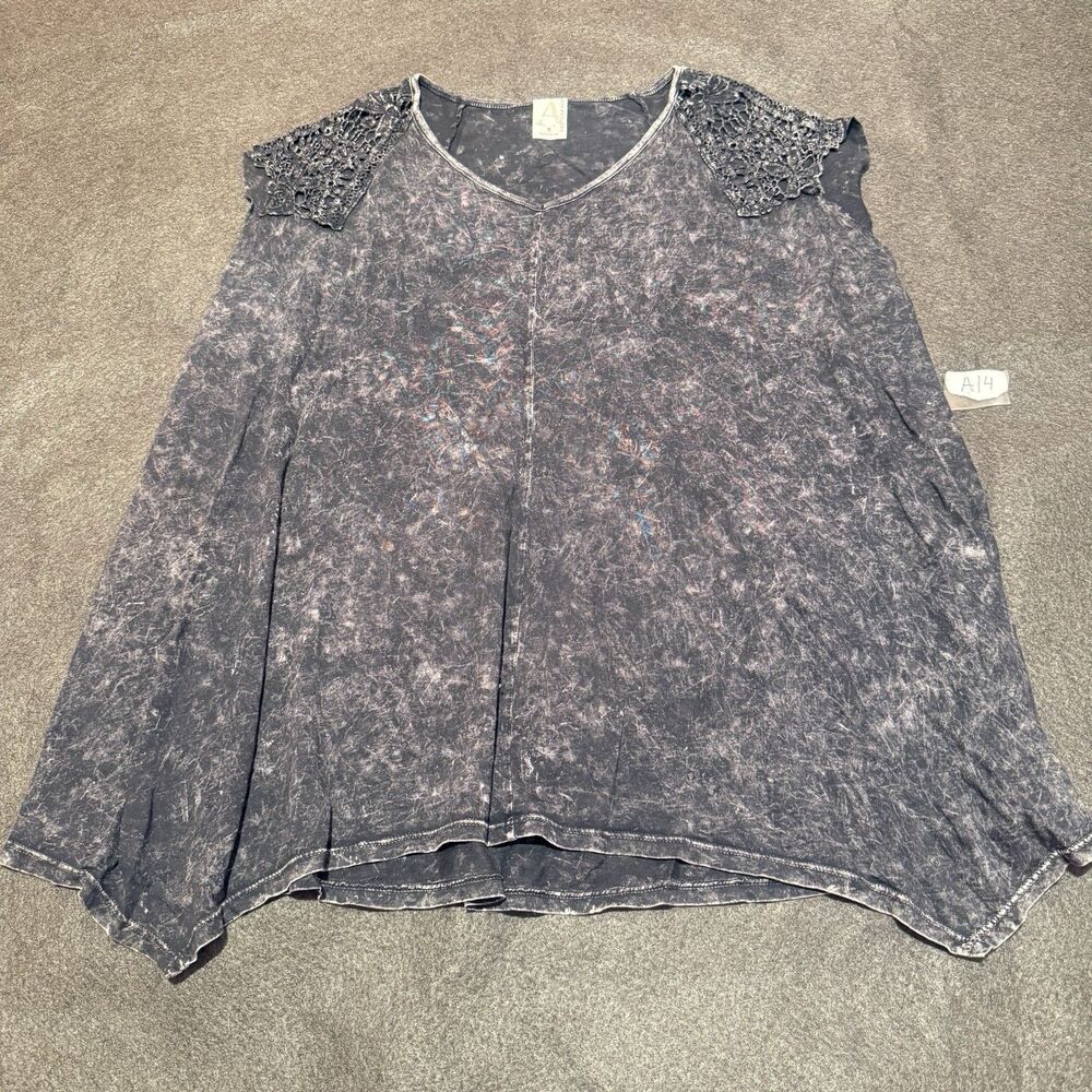 American Age Womens Blouse M Medium Gray Sleeveless Acid Wash Top Shirt